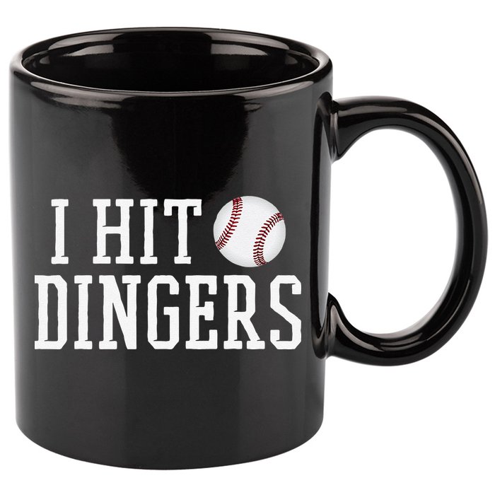 Hit a Dinger Funny Baseball Player Home Run Fun 11oz C Handle Ceramic Mug