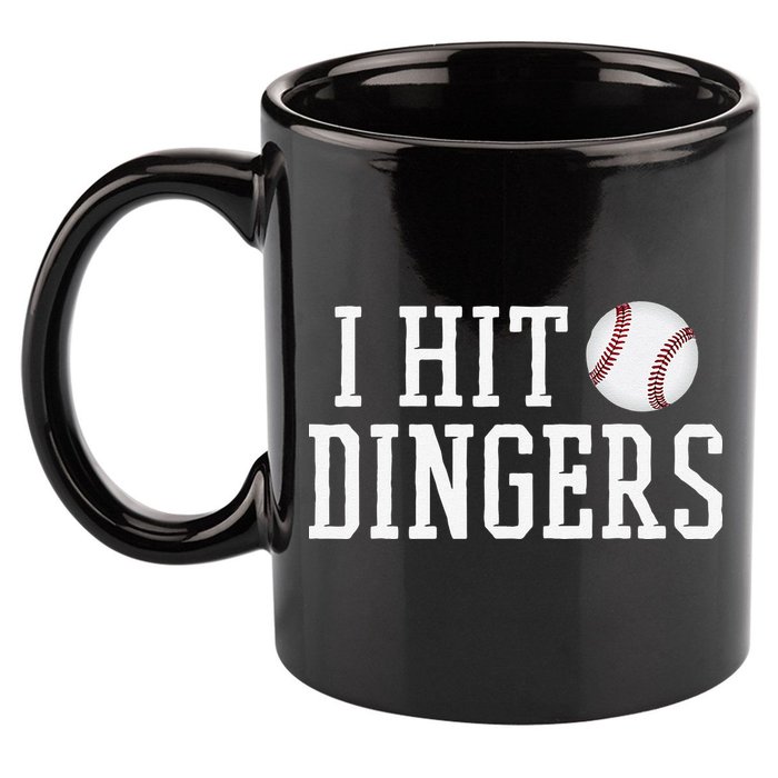 Hit a Dinger Funny Baseball Player Home Run Fun 11oz C Handle Ceramic Mug
