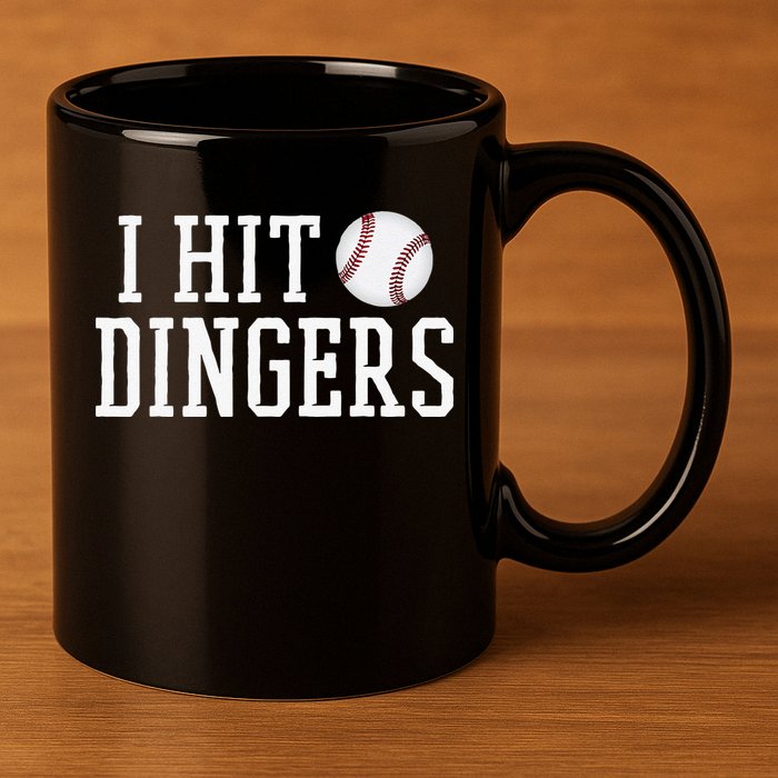 Hit a Dinger Funny Baseball Player Home Run Fun 11oz C Handle Ceramic Mug