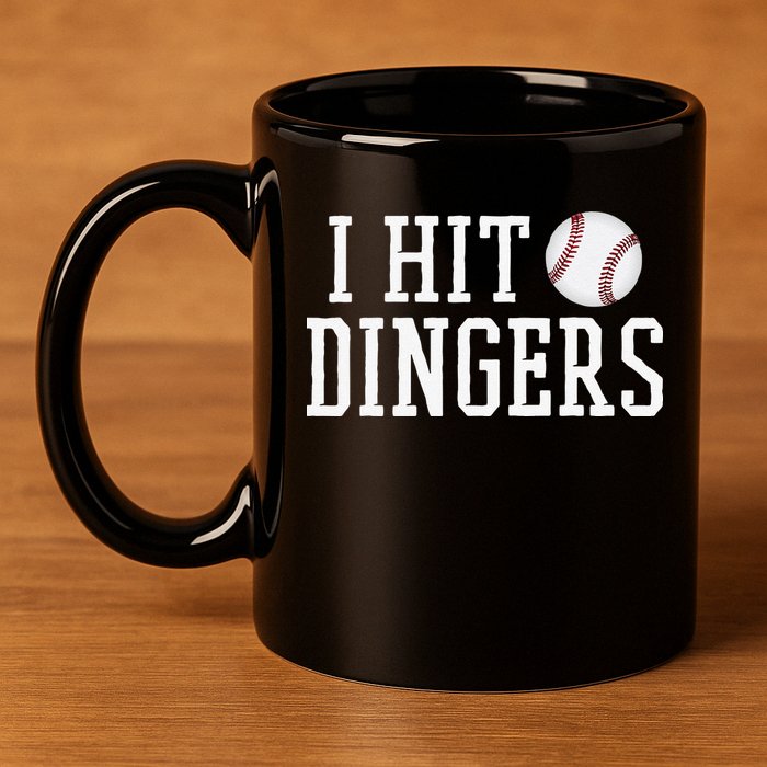 Hit a Dinger Funny Baseball Player Home Run Fun 11oz C Handle Ceramic Mug