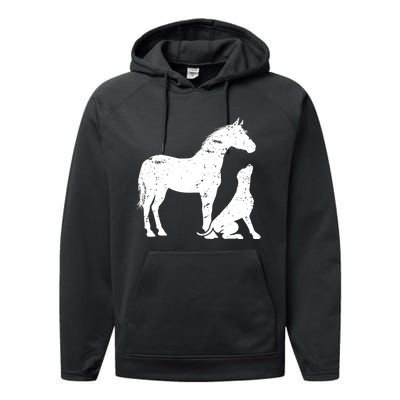 Horse And Dog Motif For Women And Men Horse Dog Lover Gift Performance Fleece Hoodie