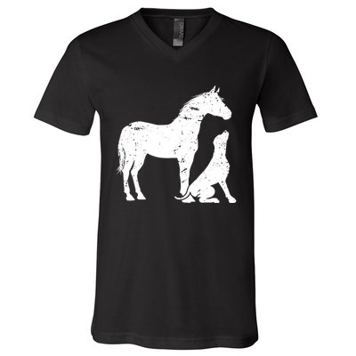 Horse And Dog Motif For Women And Men Horse Dog Lover Gift V-Neck T-Shirt