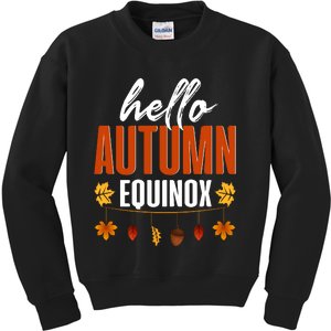 Hello Autumn Equinox Fall Leaves Graphic Kids Sweatshirt