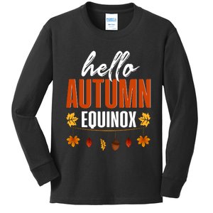 Hello Autumn Equinox Fall Leaves Graphic Kids Long Sleeve Shirt