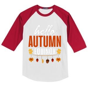 Hello Autumn Equinox Fall Leaves Graphic Kids Colorblock Raglan Jersey