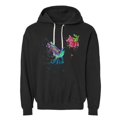Hummingbird And Flower Bird Watcher Hummingbird Lover Garment-Dyed Fleece Hoodie