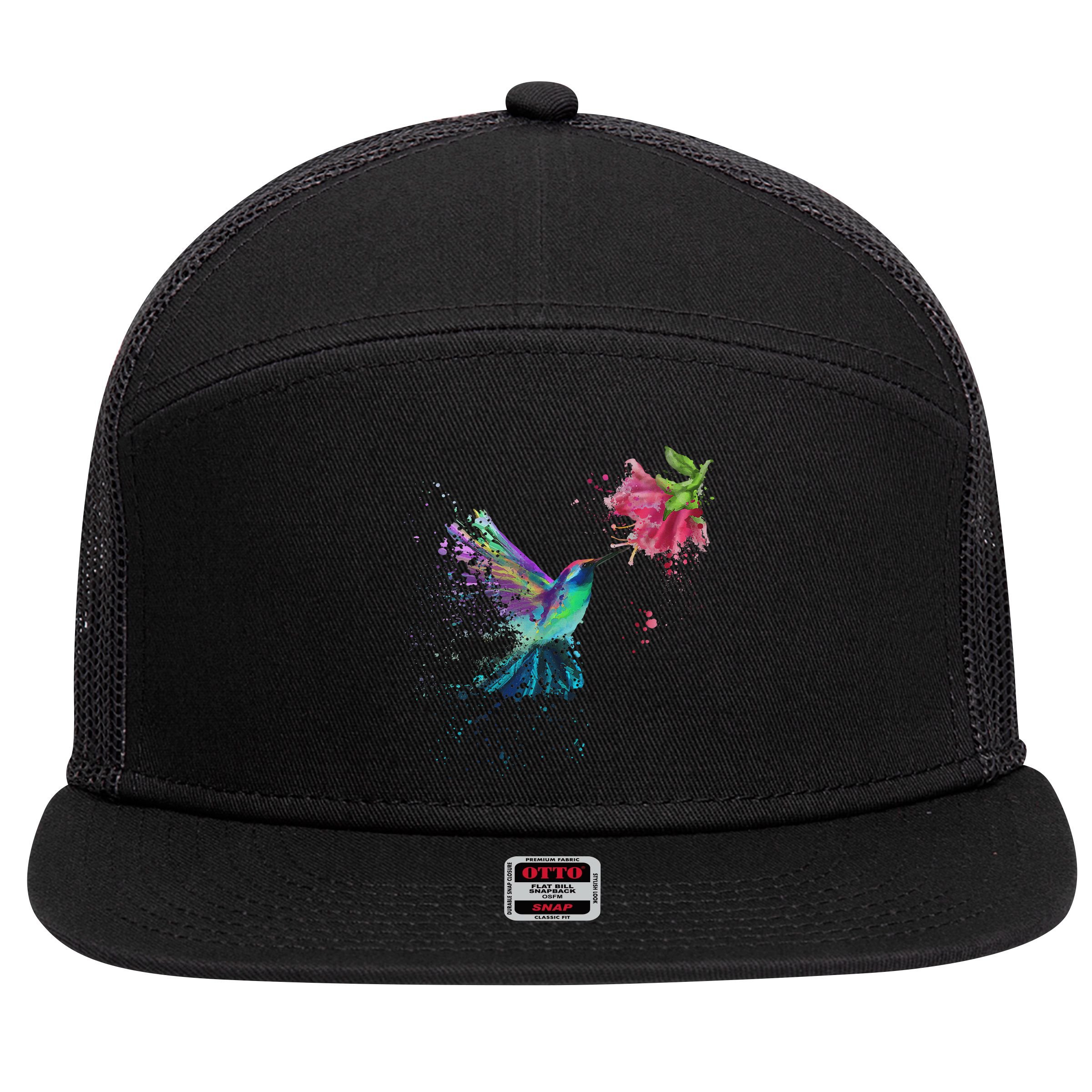 Hummingbird And Flower Bird Watcher Hummingbird Lover 7 Panel Mesh Trucker Snapback Hat