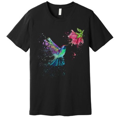 Hummingbird And Flower Bird Watcher Hummingbird Lover Premium T-Shirt
