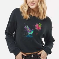 Hummingbird And Flower Bird Watcher Hummingbird Lover Cropped Pullover Crew