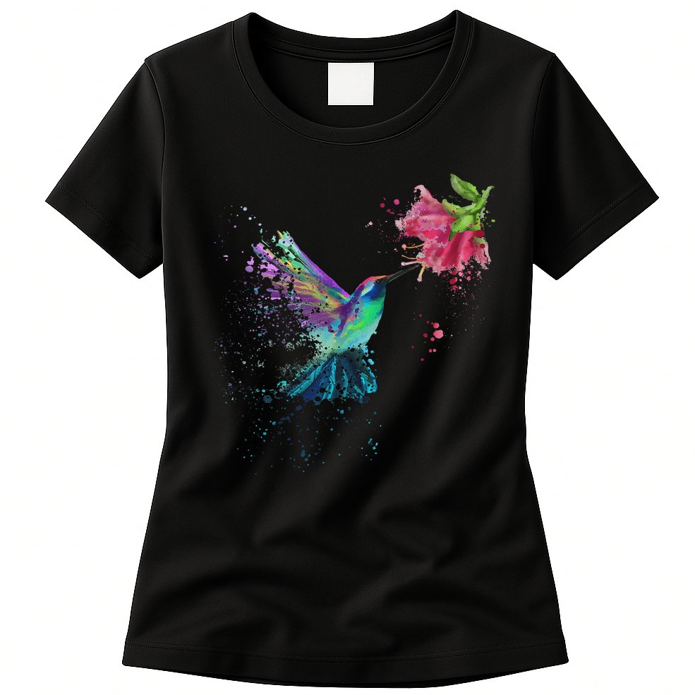 Hummingbird And Flower Bird Watcher Hummingbird Lover Womens T-Shirt