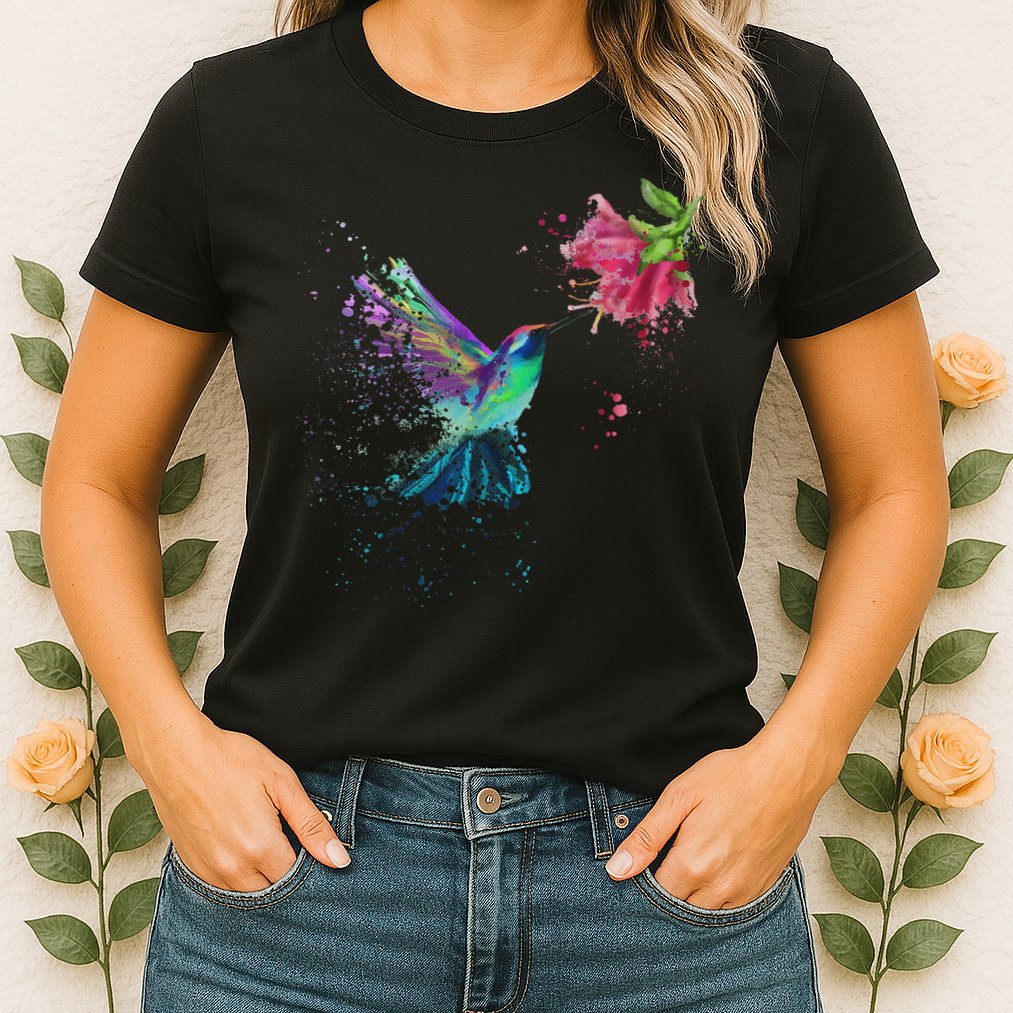 Hummingbird And Flower Bird Watcher Hummingbird Lover Womens T-Shirt