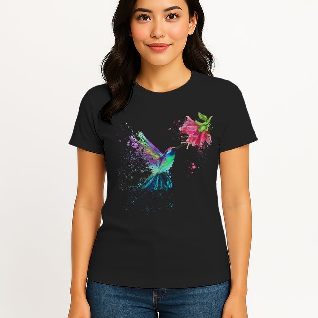 Hummingbird And Flower Bird Watcher Hummingbird Lover Womens T-Shirt