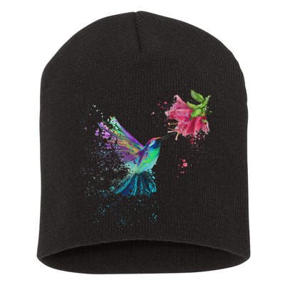 Hummingbird And Flower Bird Watcher Hummingbird Lover Short Acrylic Beanie