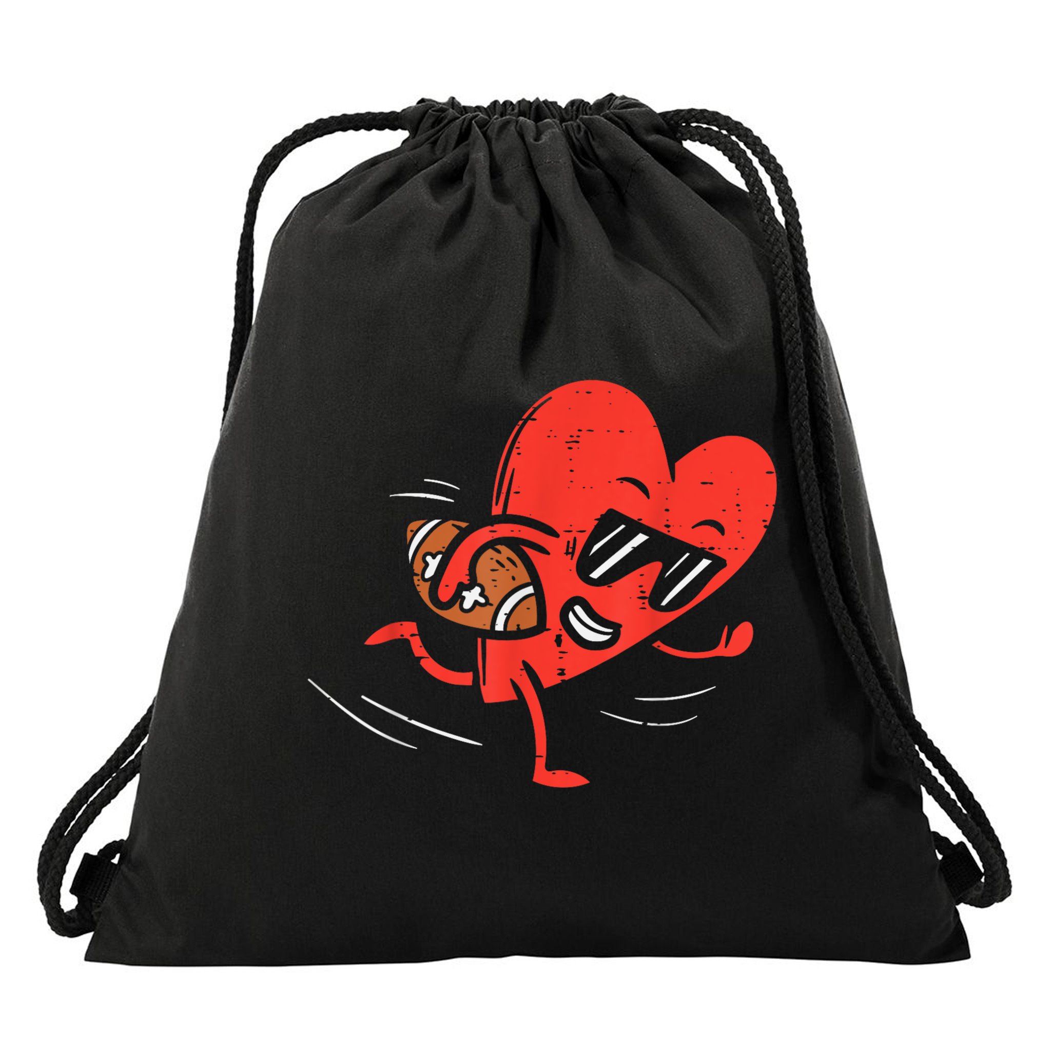 Heart American Football Valentines Day Sports Drawstring Bag