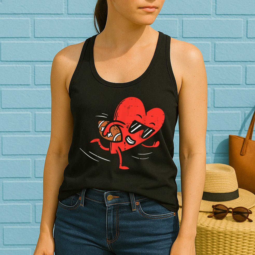 Heart American Football Valentines Day Sports Womens Tank Top