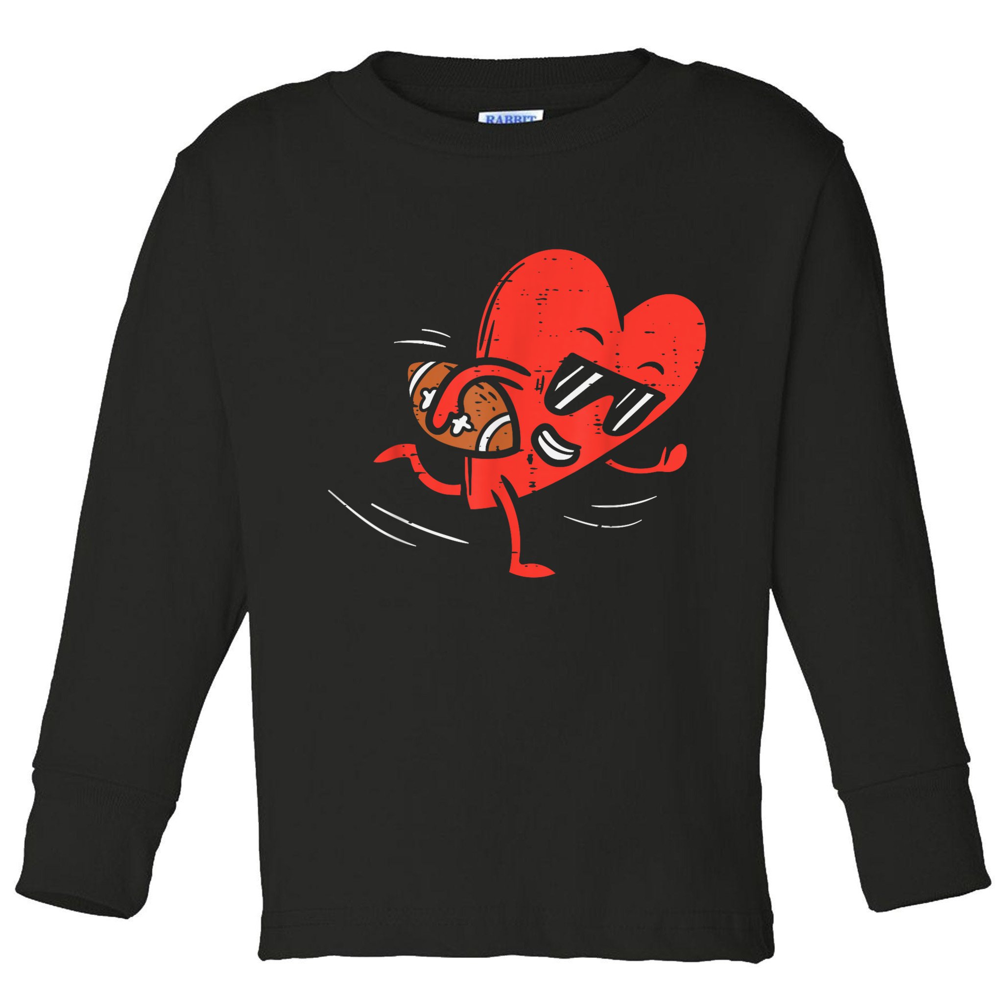 Heart American Football Valentines Day Sports Toddler Long Sleeve Shirt