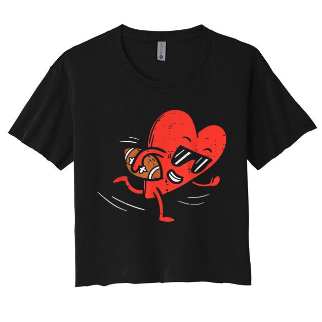 Heart American Football Valentines Day Sports Women's Crop Top Tee
