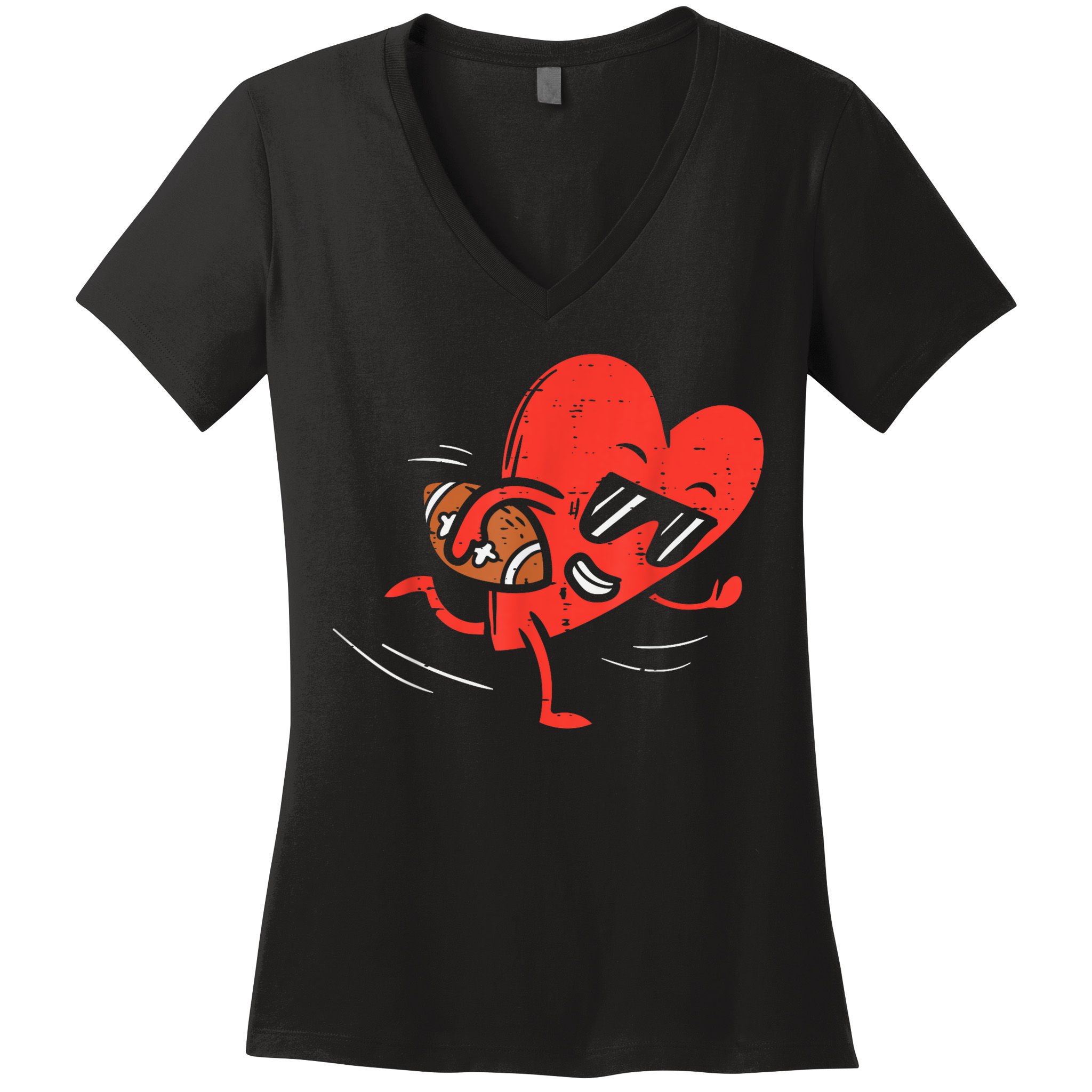 Heart American Football Valentines Day Sports Women's V-Neck T-Shirt
