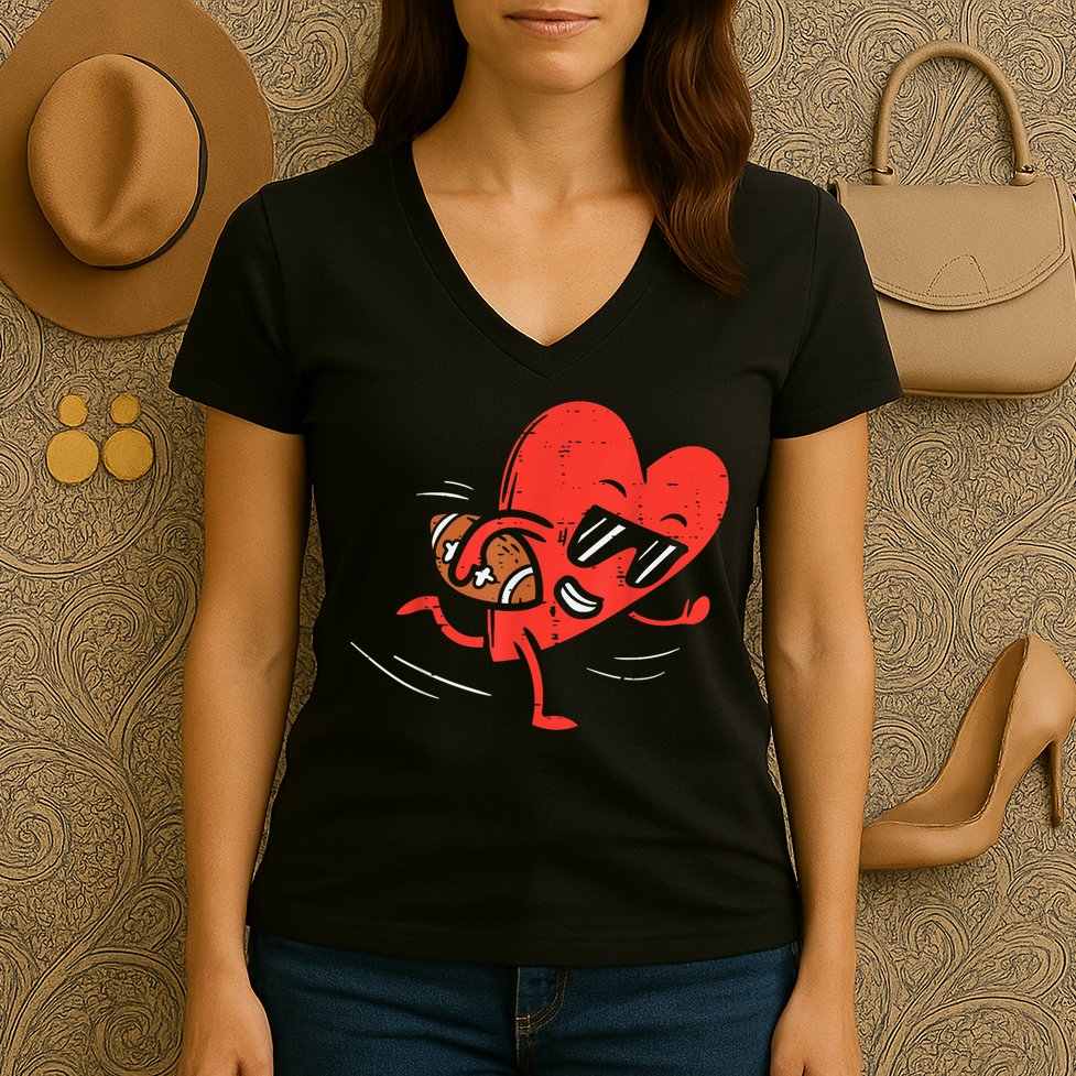 Heart American Football Valentines Day Sports Women's V-Neck T-Shirt