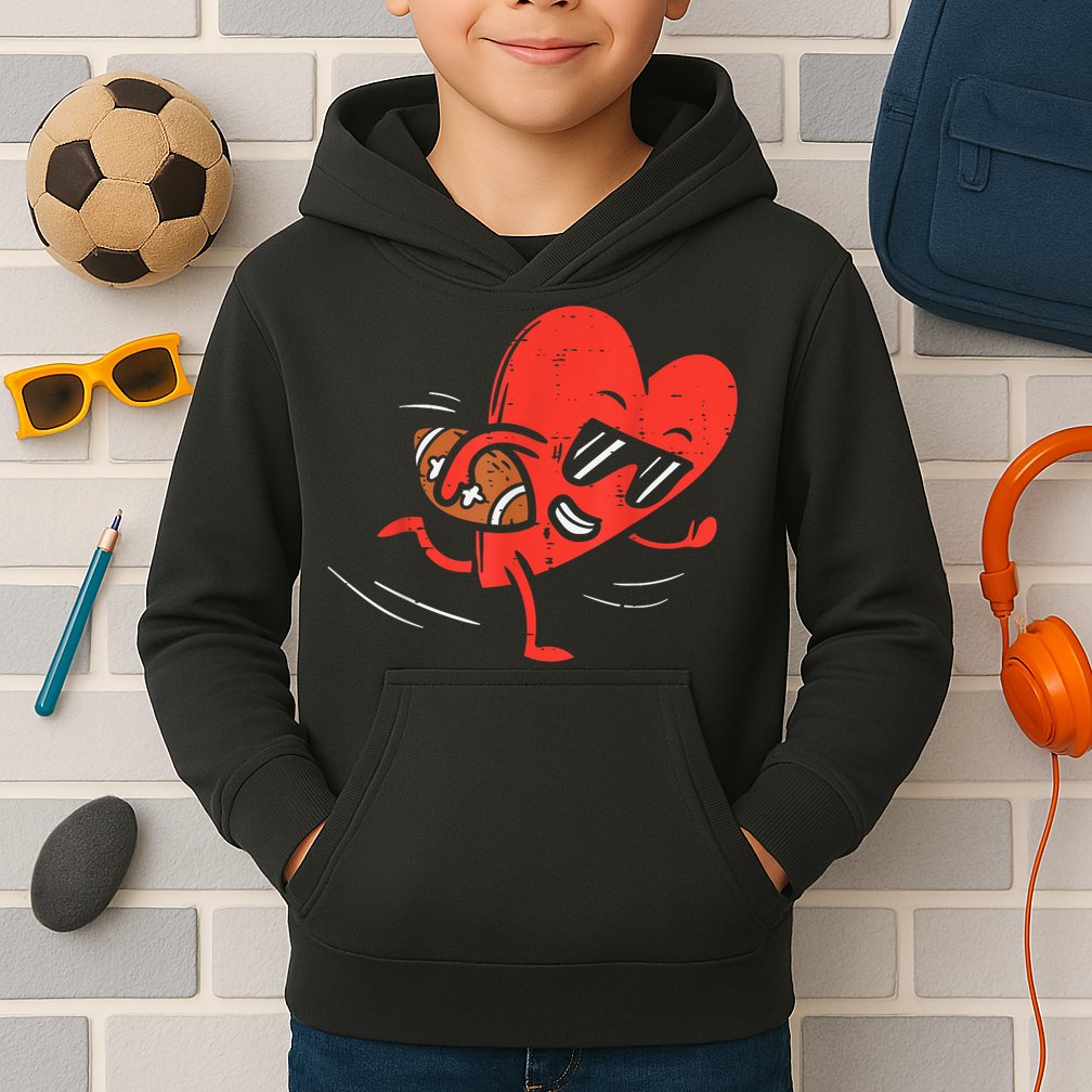 Heart American Football Valentines Day Sports Kids Hoodie