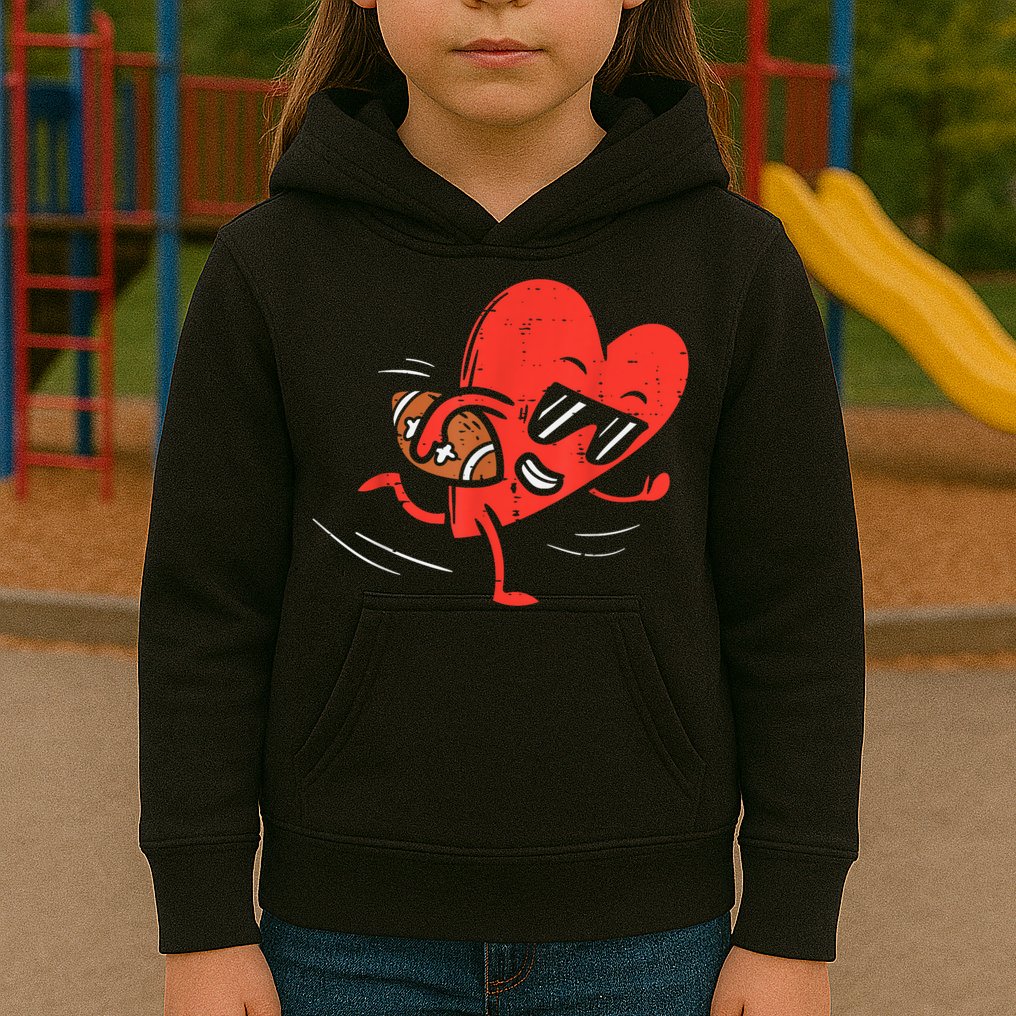 Heart American Football Valentines Day Sports Kids Hoodie