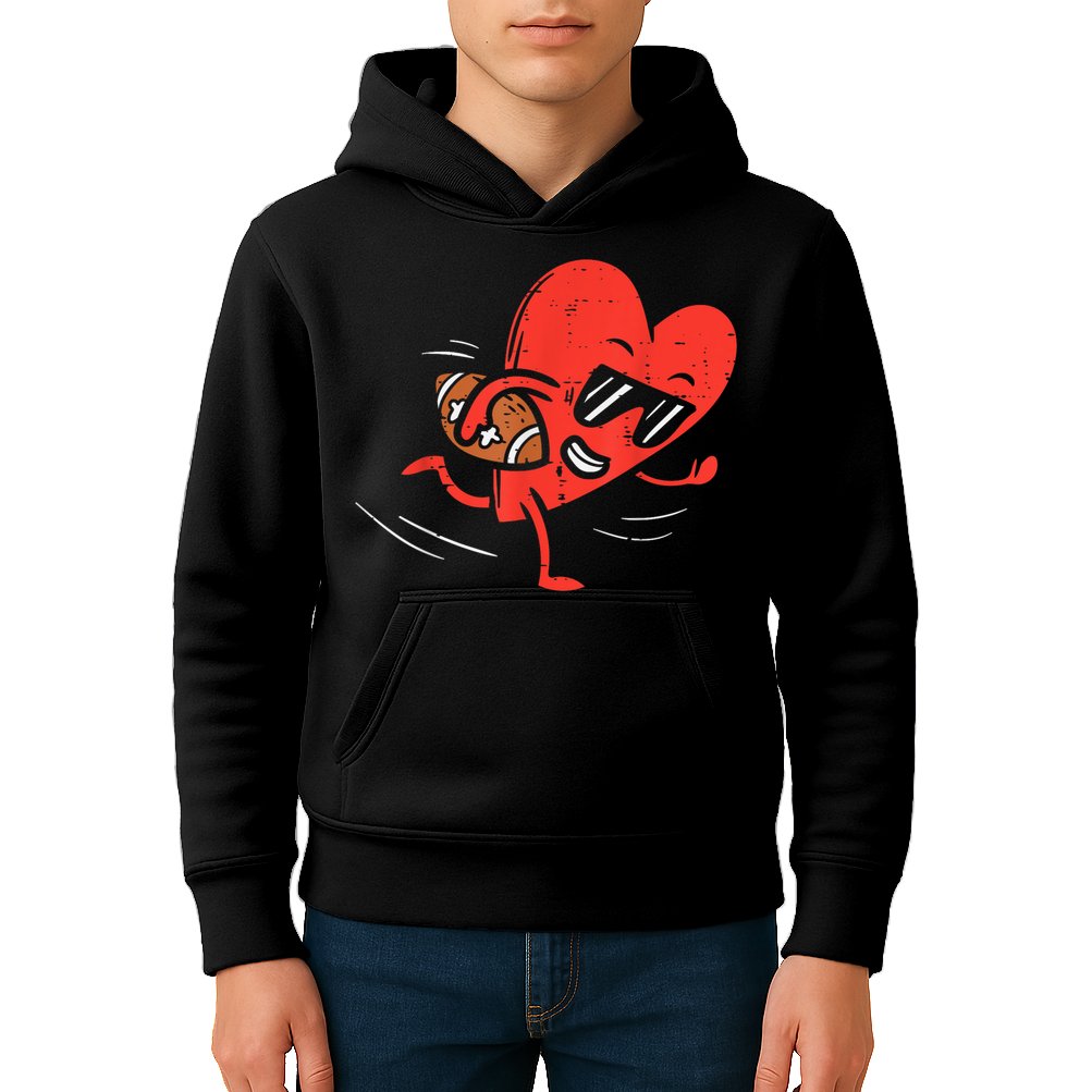 Heart American Football Valentines Day Sports Kids Hoodie