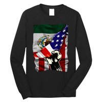 Half American Flag Mexican Roots Usa Flag Mexico Long Sleeve Shirt