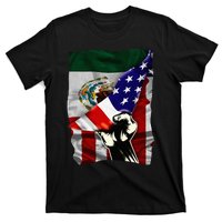 Half American Flag Mexican Roots Usa Flag Mexico T-Shirt