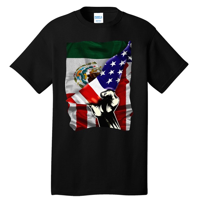 Half American Flag Mexican Roots Usa Flag Mexico Tall T-Shirt