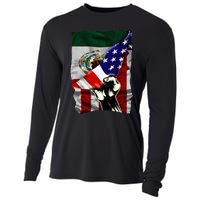 Half American Flag Mexican Roots Usa Flag Mexico Cooling Performance Long Sleeve Crew