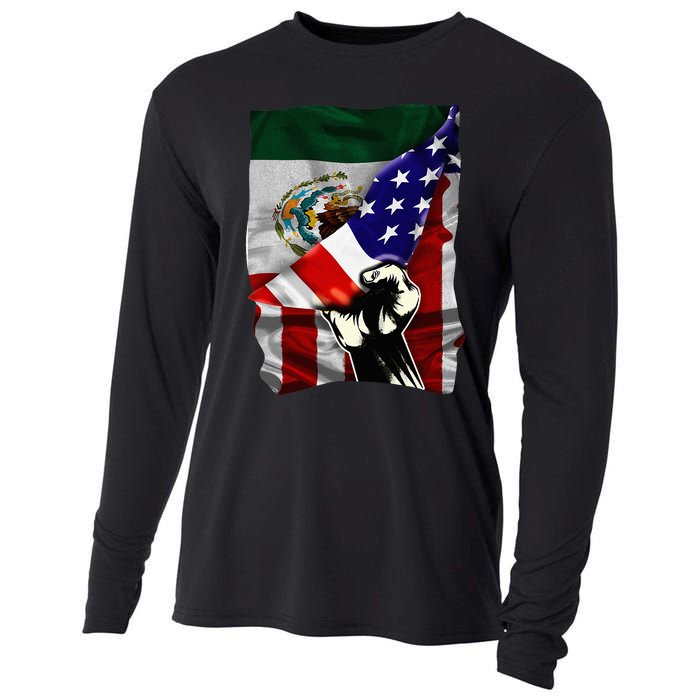 Half American Flag Mexican Roots Usa Flag Mexico Cooling Performance Long Sleeve Crew