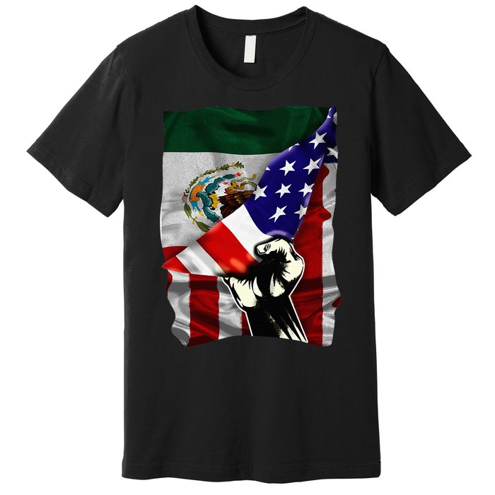 Half American Flag Mexican Roots Usa Flag Mexico Premium T-Shirt