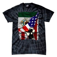 Half American Flag Mexican Roots Usa Flag Mexico Tie-Dye T-Shirt