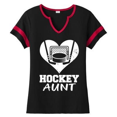 Hockey Aunt Funny Hockey Heart Gift Ladies Halftime Notch Neck Tee