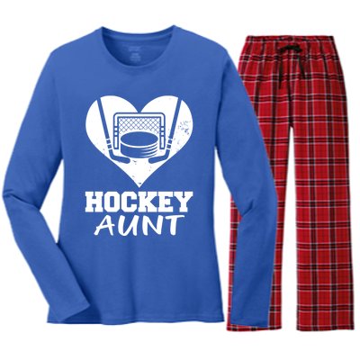 Hockey Aunt Funny Hockey Heart Gift Women's Long Sleeve Flannel Pajama Set 