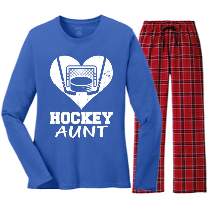 Hockey Aunt Funny Hockey Heart Gift Women's Long Sleeve Flannel Pajama Set 