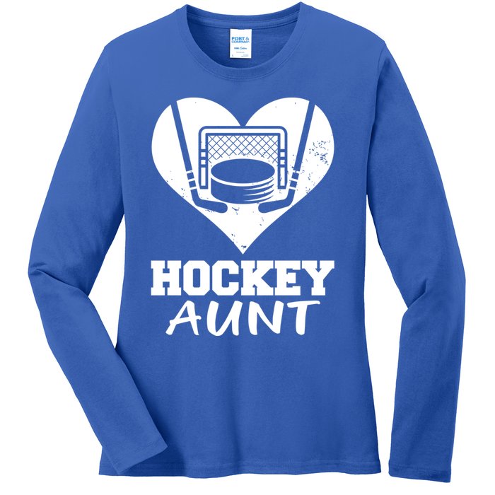 Hockey Aunt Funny Hockey Heart Gift Ladies Long Sleeve Shirt