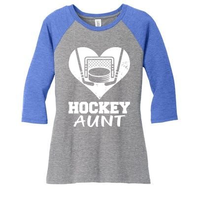 Hockey Aunt Funny Hockey Heart Gift Women's Tri-Blend 3/4-Sleeve Raglan Shirt