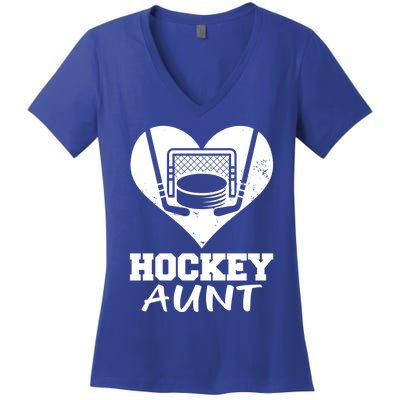 Hockey Aunt Funny Hockey Heart Gift Women's V-Neck T-Shirt