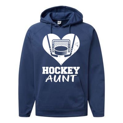 Hockey Aunt Funny Hockey Heart Gift Performance Fleece Hoodie