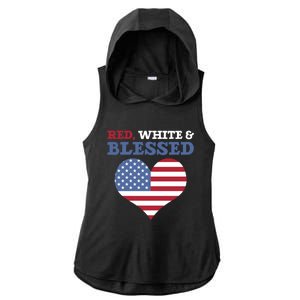 Heart American Flag Red White And Blessed Funny Gift Ladies PosiCharge Tri-Blend Wicking Draft Hoodie Tank