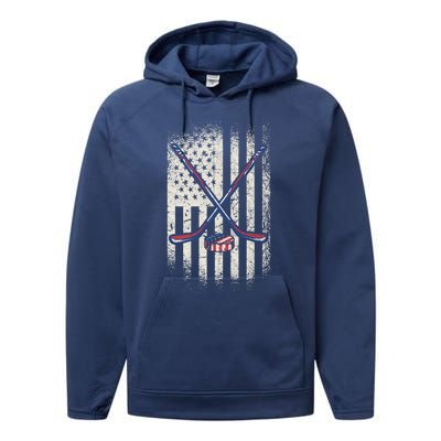 Hockey American Flag Usa Ice Hockey Cool Gift Performance Fleece Hoodie