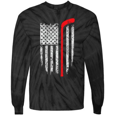 Hockey American Flag Hockey Tie-Dye Long Sleeve Shirt