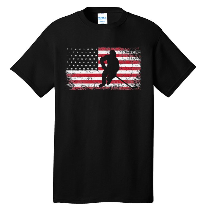 Hockey American Flag 4th of July Patriotic USA Dad Son Tall T-Shirt