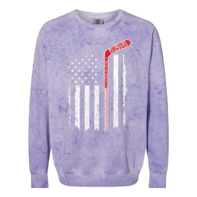 Hockey American Flag  Hockey Flag  Colorblast Crewneck Sweatshirt