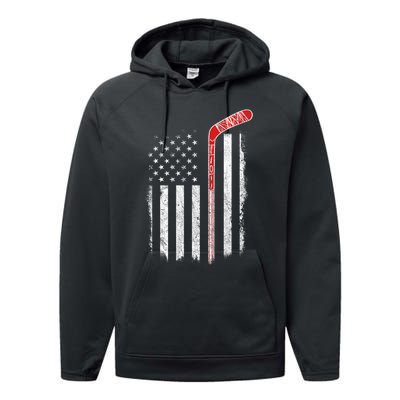 Hockey American Flag  Hockey Flag  Performance Fleece Hoodie