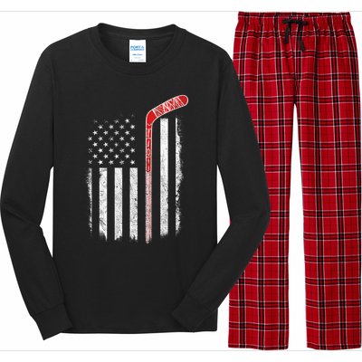 Hockey American Flag  Hockey Flag  Long Sleeve Pajama Set