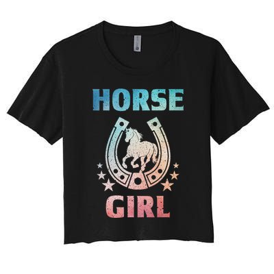 Horse Art For Women Horseback Riding Equestrian Women's Crop Top Tee