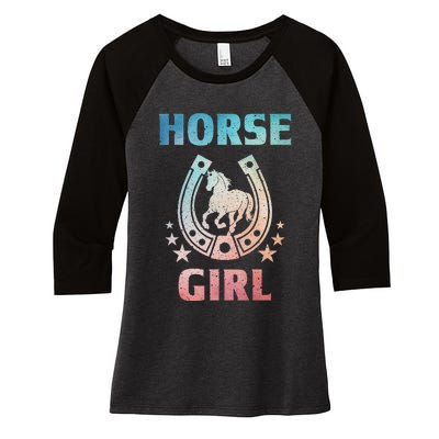 Horse Art For Women Horseback Riding Equestrian Women's Tri-Blend 3/4-Sleeve Raglan Shirt