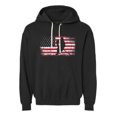 Hockey American Flag 4th Of July Patriotic USA Dad Son Garment-Dyed Fleece Hoodie